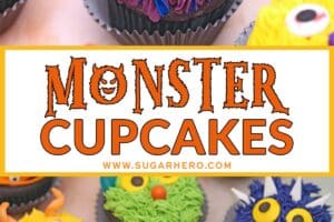 Two photo collage of Monster Cupcakes with text overlay for Pinterest.