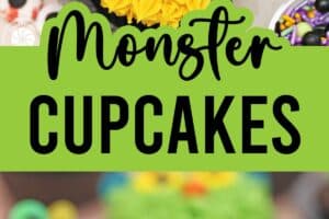 Two photo collage of Monster Cupcakes with text for Pinterest.