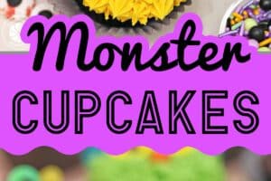 Two photo collage of Monster Cupcakes with text for Pinterest.
