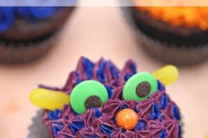 Picture of Monster Cupcakes with text overlay for Pinterest.