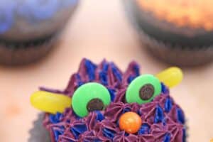 Picture of Monster Cupcakes with text overlay for Pinterest.