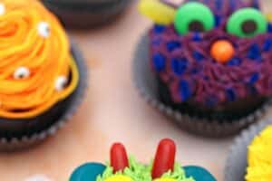 Picture of Monster Cupcakes with text overlay for Pinterest.