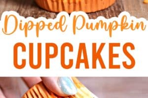 Two photo collage of Pumpkin Spice Hi-Hat Cupcakes with text overlay for Pinterest.