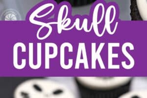 Two photo collage of Skull Cupcakes with text for Pinterest.