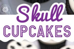 Two photo collage of Skull Cupcakes with text for Pinterest.