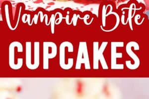 Two photo collage of Vampire Bite Cupcakes with text for Pinterest.
