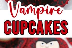 Two photo collage of Vampire Cupcakes with text for Pinterest.