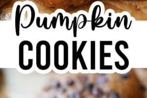Two images of pumpkin chocolate chip cookies with text overlay for Pinterest.