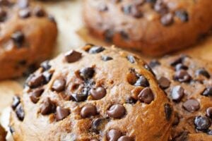 An image of pumpkin chocolate chip cookies with text overlay for Pinterest.