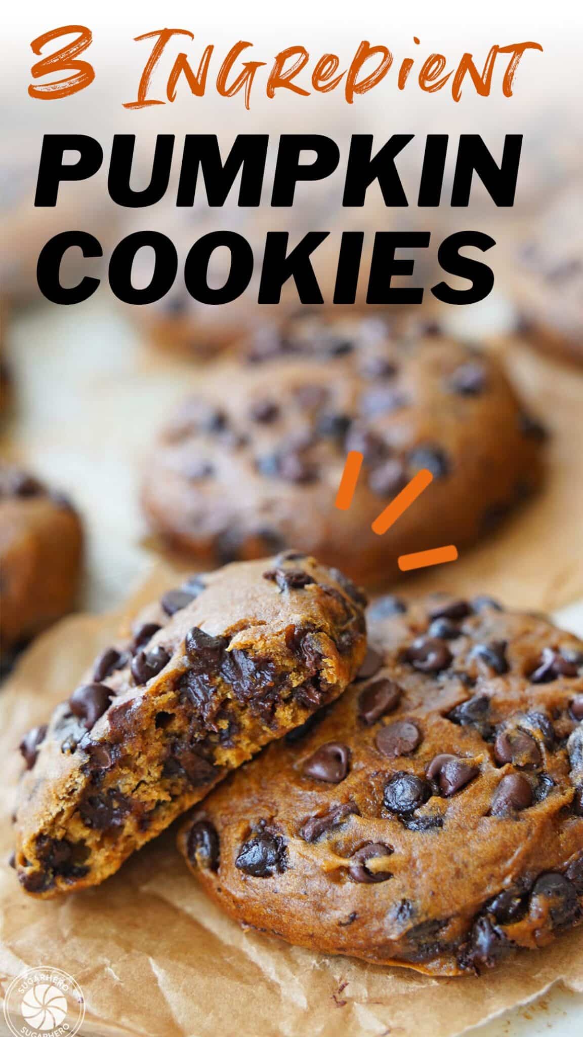 An image of pumpkin chocolate chip cookies with text overlay for Pinterest.