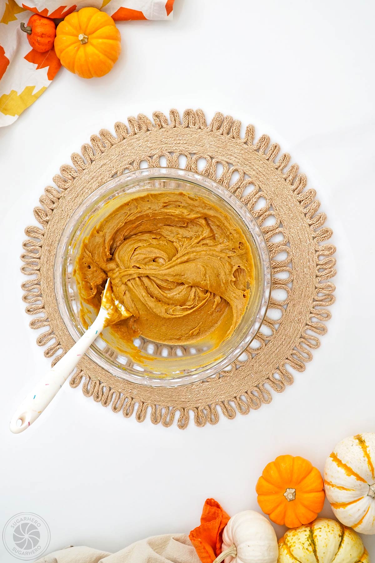 Cake mix and pumpkin mixed together for pumpkin cookies.