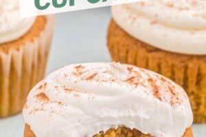 A photo of Pumpkin Spice Cupcakes with text overlay for Pinterest.