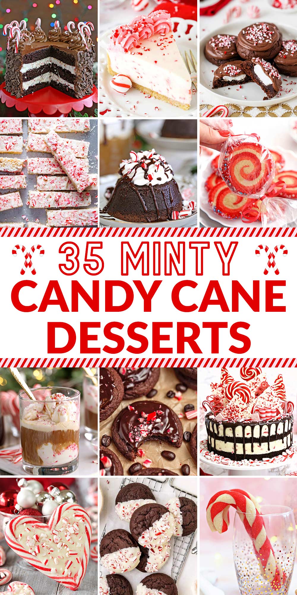 12-photo collage of peppermint desserts with text for Pinterest.