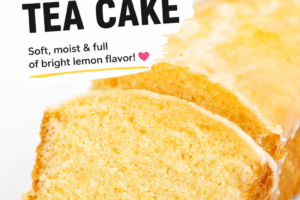 Picture of a loaf of lemon bread, with text overlay for Pinterest.