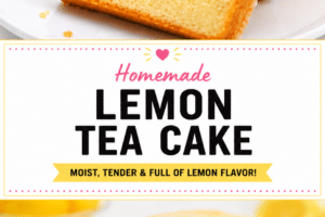 Picture of a loaf of lemon bread, with text overlay for Pinterest.